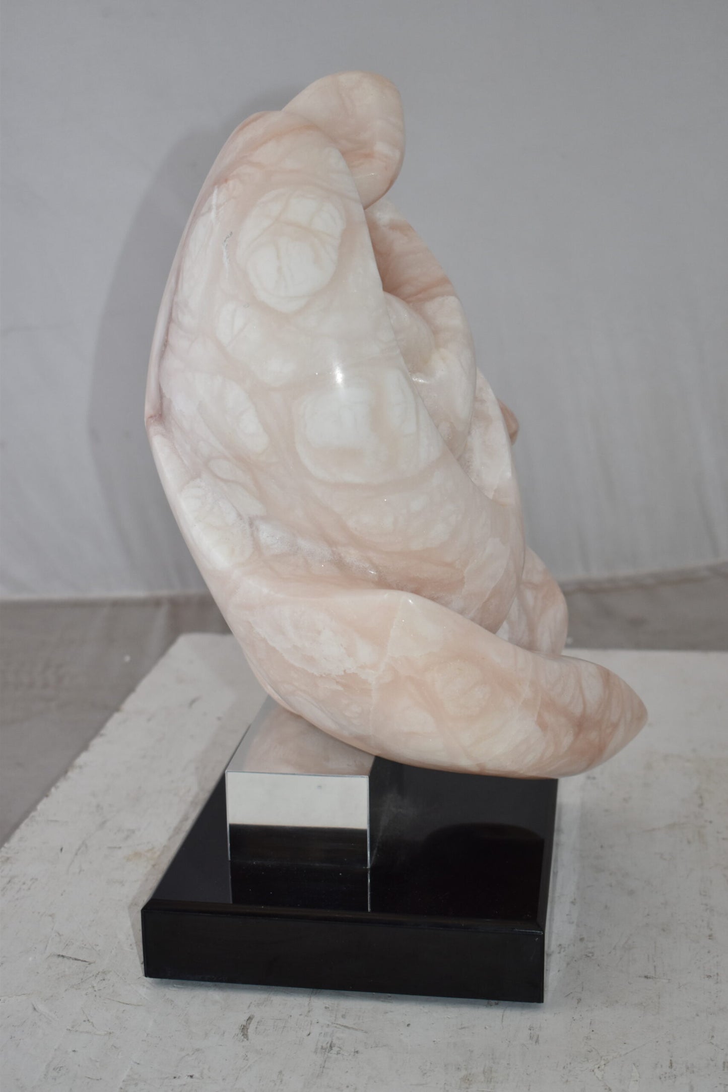 Mother and Child Marble Sculpture mounted on carousel base  12" x 11" x 19"H