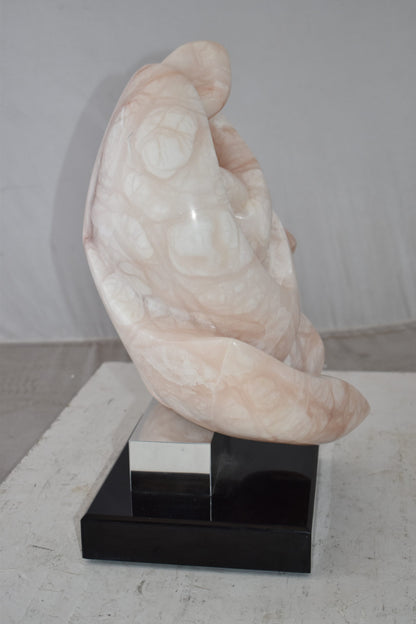 Mother and Child Marble Sculpture mounted on carousel base  12" x 11" x 19"H