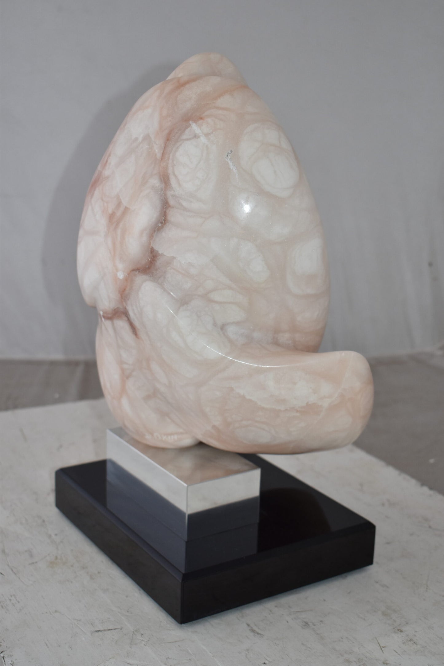 Mother and Child Marble Sculpture mounted on carousel base  12" x 11" x 19"H
