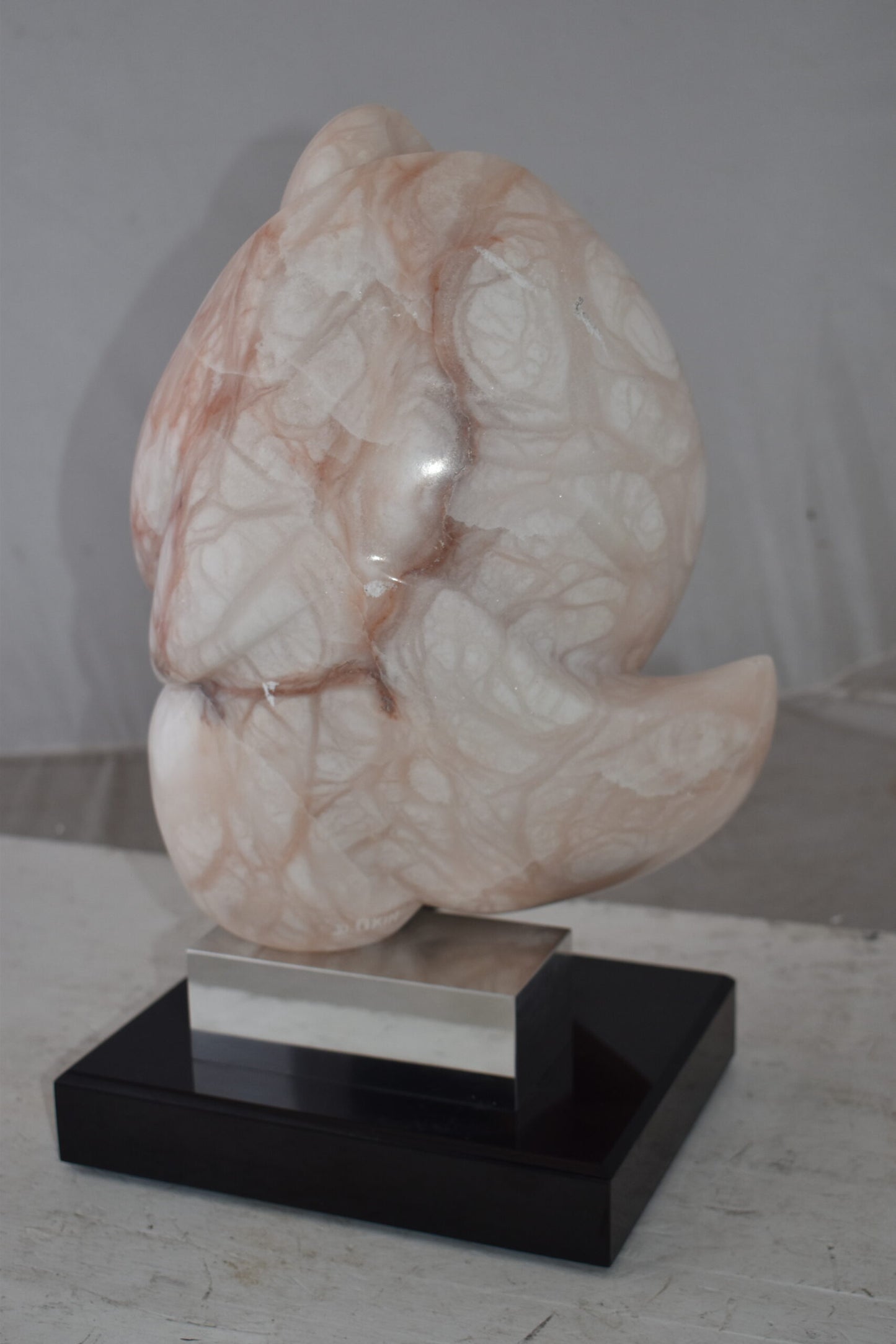 Mother and Child Marble Sculpture mounted on carousel base  12" x 11" x 19"H