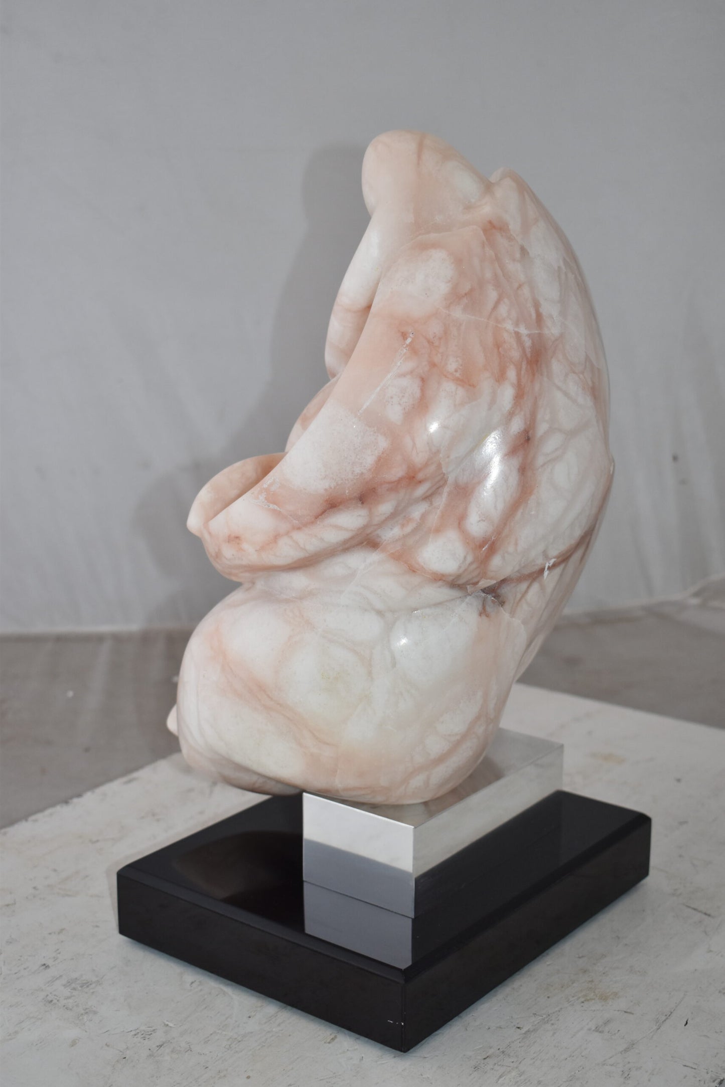 Mother and Child Marble Sculpture mounted on carousel base  12" x 11" x 19"H