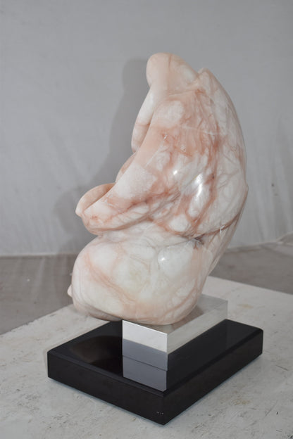 Mother and Child Marble Sculpture mounted on carousel base  12" x 11" x 19"H