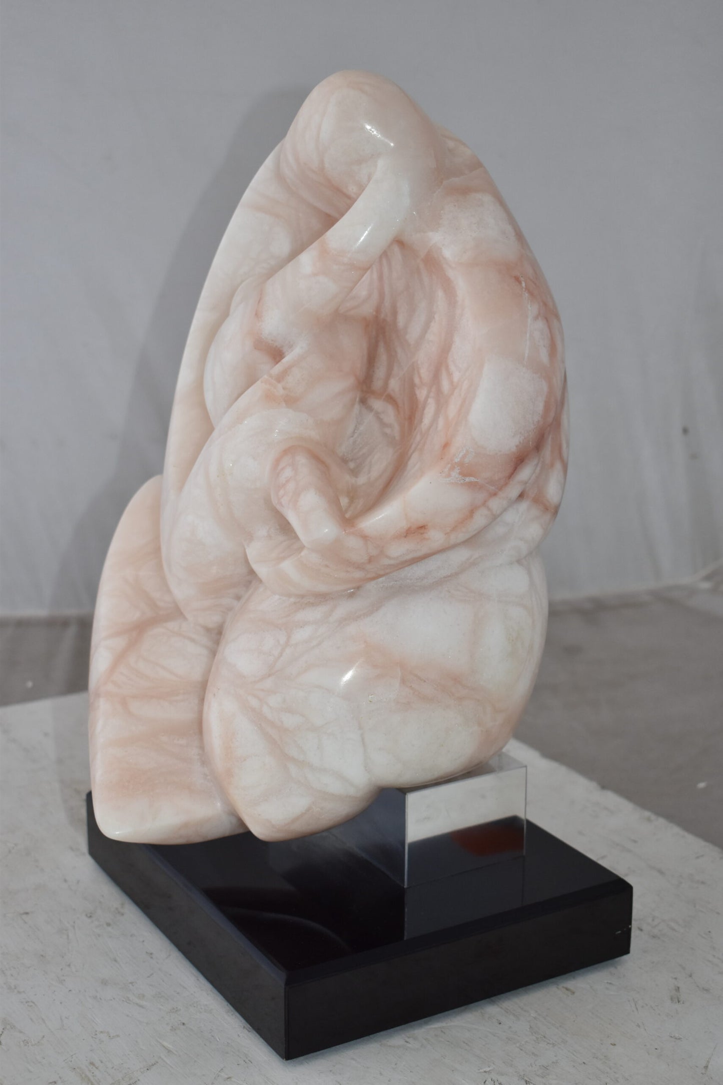 Mother and Child Marble Sculpture mounted on carousel base  12" x 11" x 19"H