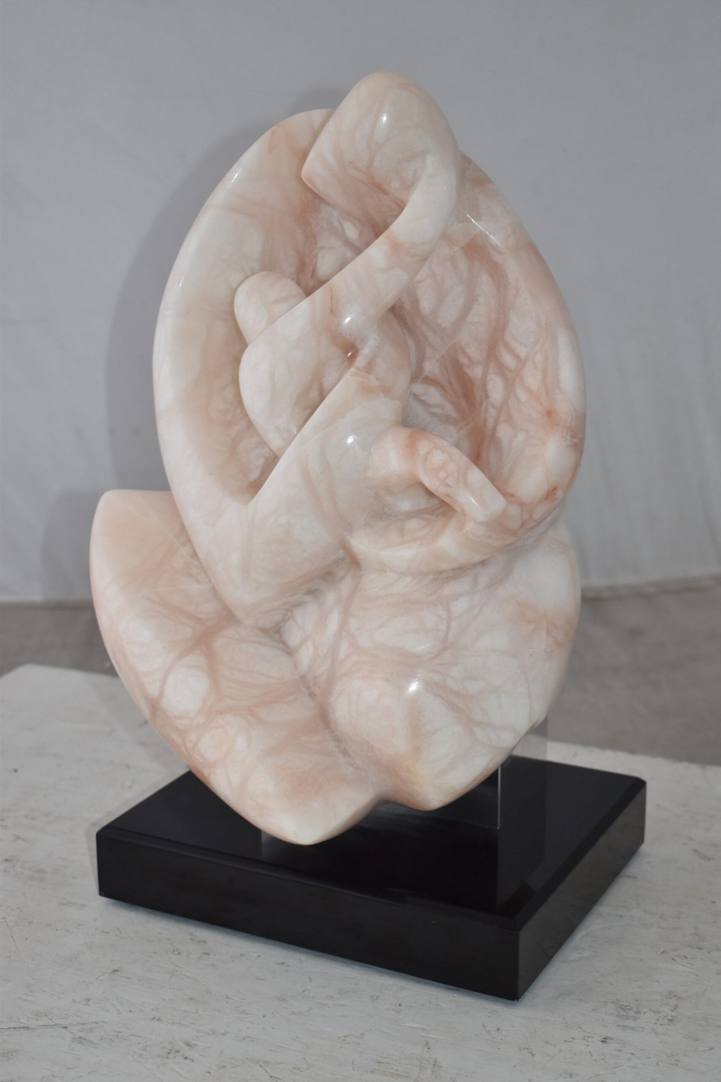 Mother and Child Marble Sculpture mounted on carousel base  12" x 11" x 19"H
