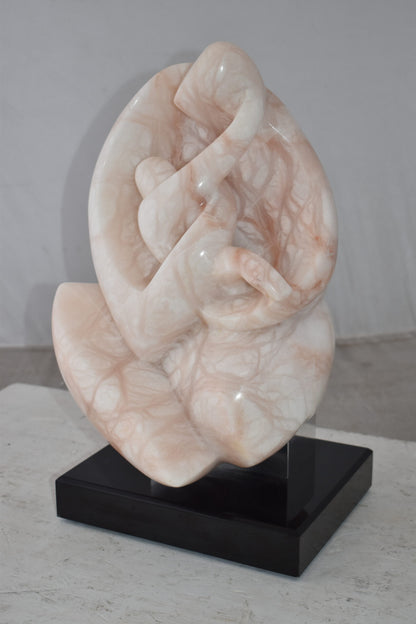 Mother and Child Marble Sculpture mounted on carousel base  12" x 11" x 19"H