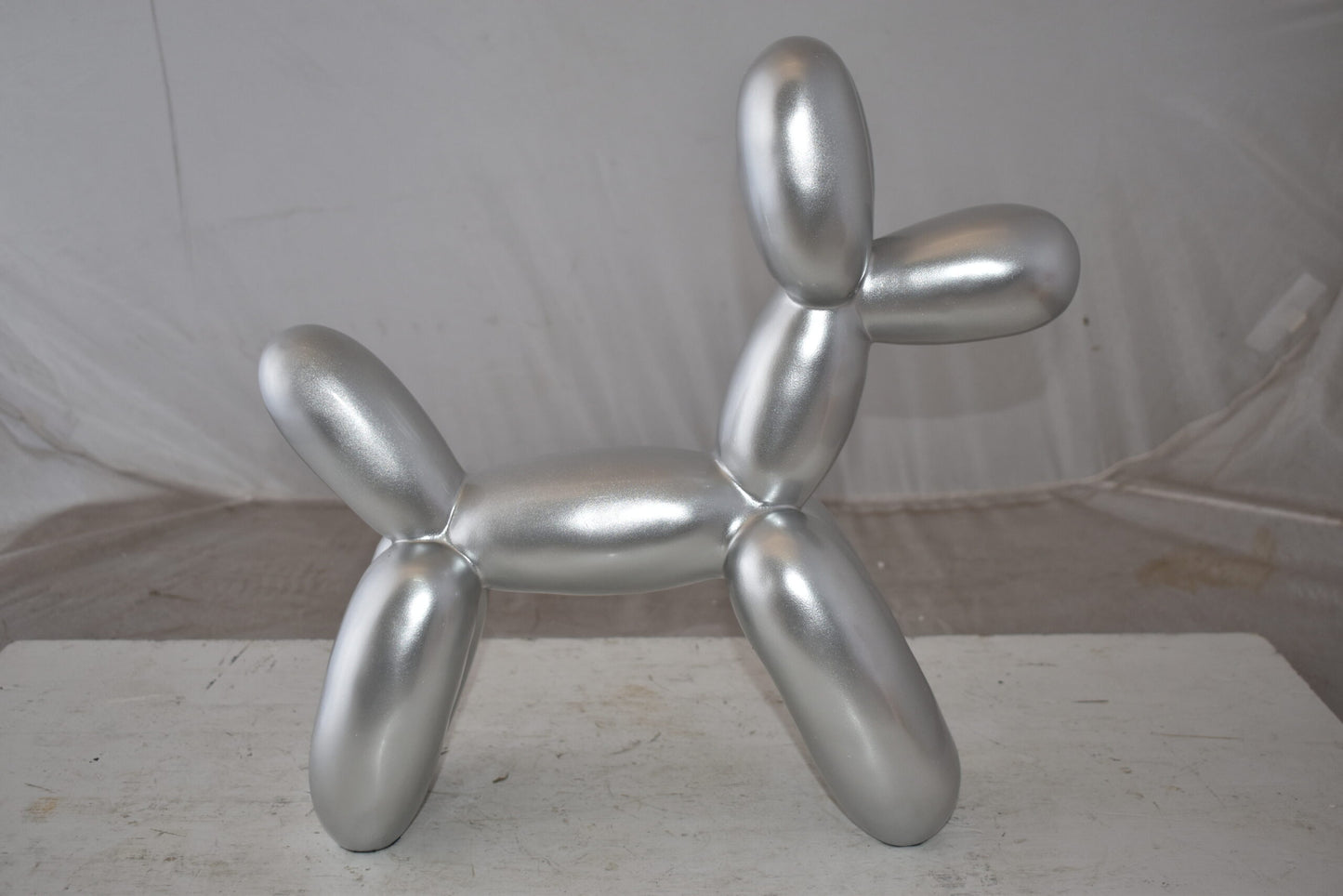 Silver Finish Balloon Dog Statue Made of Resin Size: 16" x 6" x 15"H
