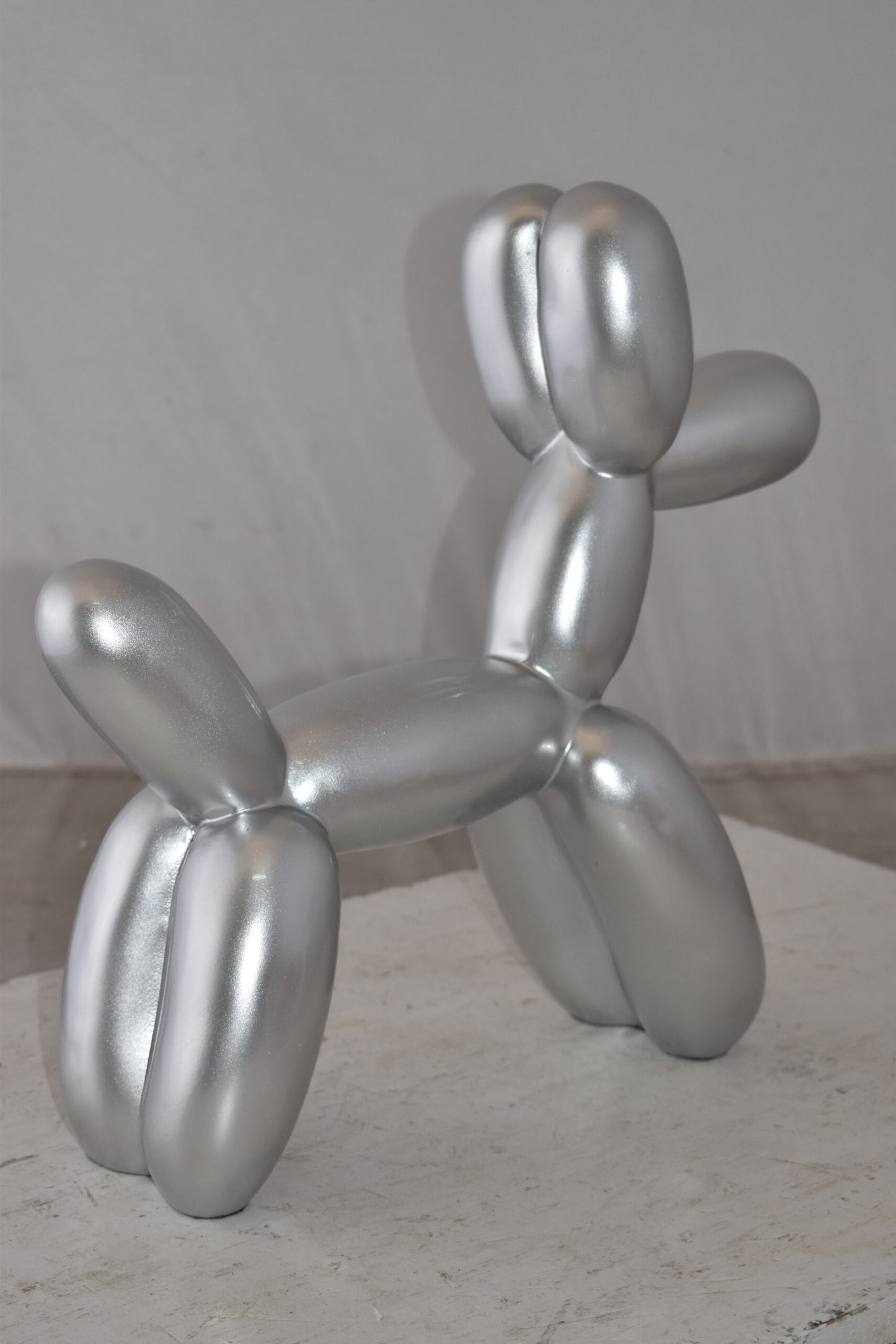 Silver Finish Balloon Dog Statue Made of Resin Size: 16" x 6" x 15"H