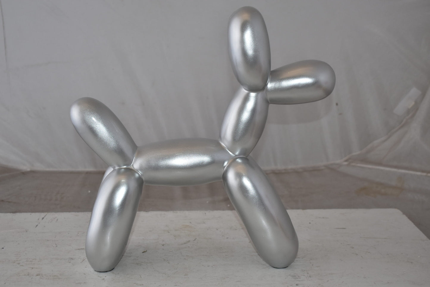 Silver Finish Balloon Dog Statue Made of Resin Size: 16" x 6" x 15"H