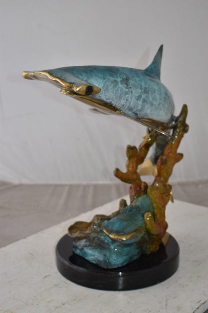 Hammer Shark swimming At Sea Bronze Statue Size: 23" x 12" x 19"H