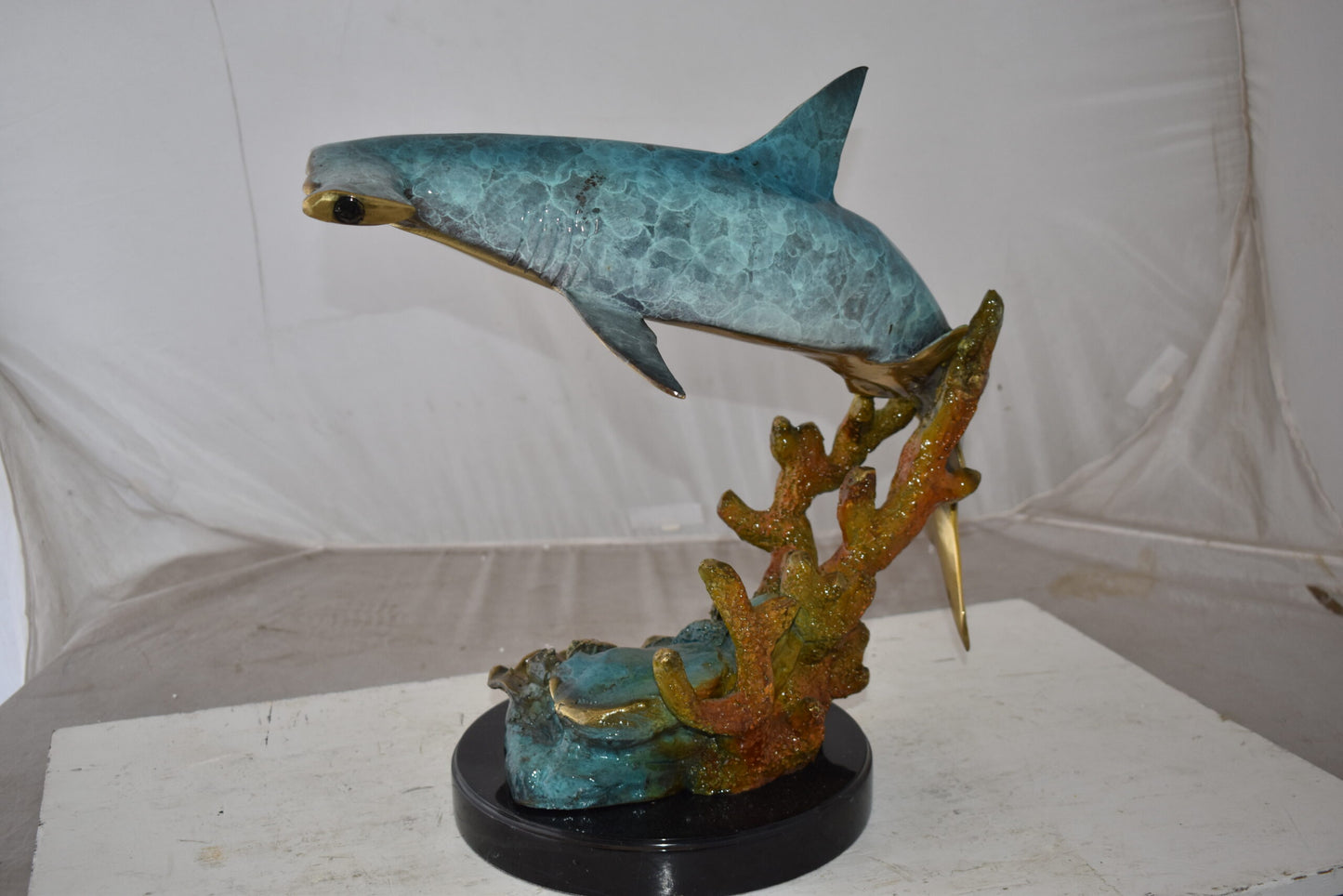 Hammer Shark swimming At Sea Bronze Statue Size: 23" x 12" x 19"H