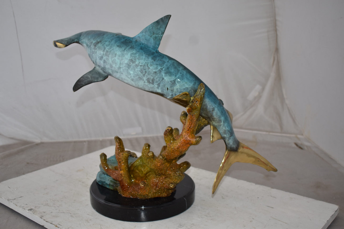 Hammer Shark swimming At Sea Bronze Statue Size: 23" x 12" x 19"H