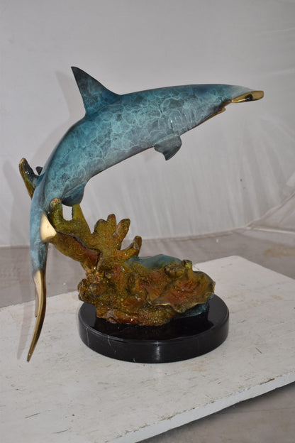 Hammer Shark swimming At Sea Bronze Statue Size: 23" x 12" x 19"H