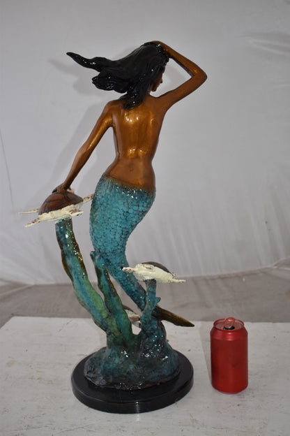 Mermaid and Turtles At Sea Bronze Statue Size: 14" x 9" x 24"H