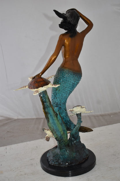 Mermaid and Turtles At Sea Bronze Statue Size: 14" x 9" x 24"H