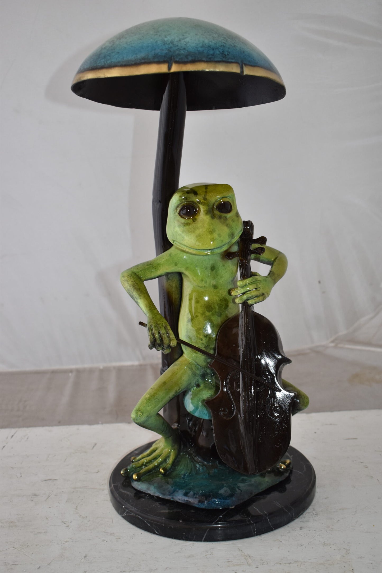 Frog Playing Cello colored Bronze Statue Size: 12" x 11" x 24"H