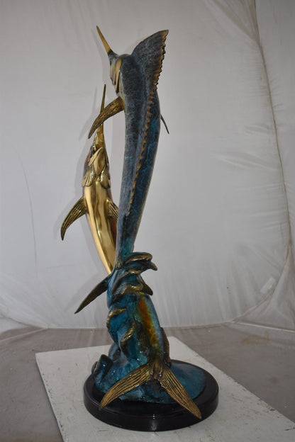 Pair of Marlin Fish At Sea Bronze Statue Size: 15" x 17" x 40"H