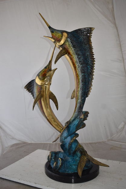 Pair of Marlin Fish At Sea Bronze Statue Size: 15" x 17" x 40"H
