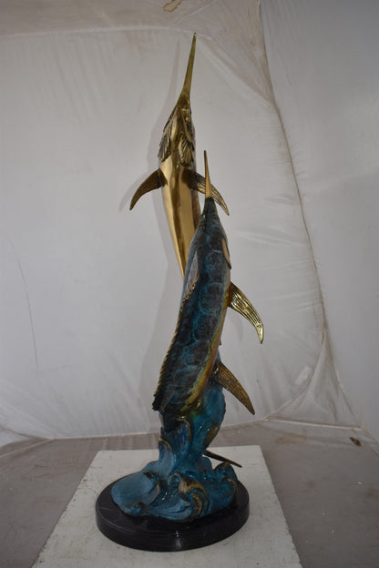 Pair of Marlin Fish At Sea Bronze Statue Size: 15" x 17" x 40"H