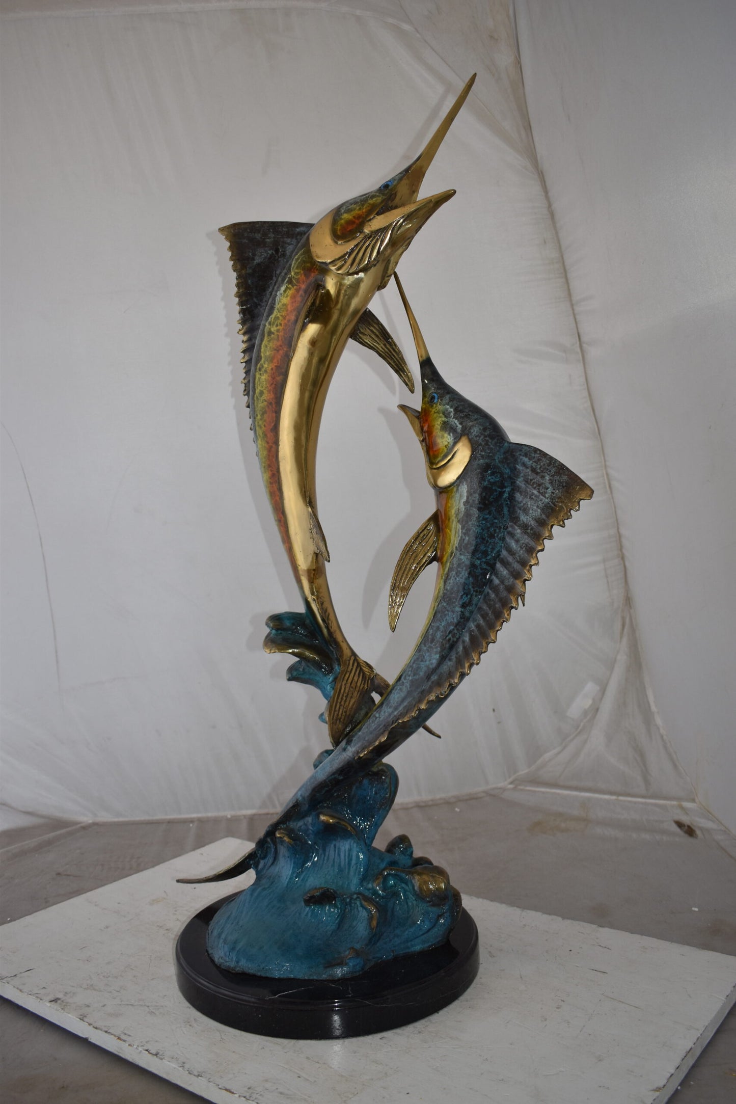 Pair of Marlin Fish At Sea Bronze Statue Size: 15" x 17" x 40"H