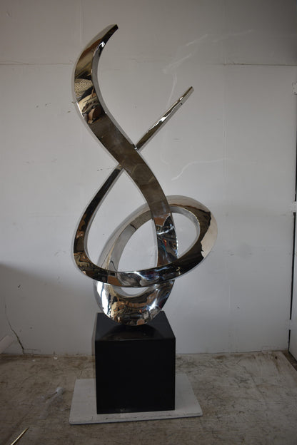 Modern Giant Stainless Steel Sculpture With Marble Base Size: 38" x 24" x 98"H