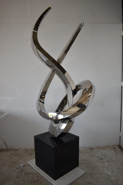 Modern Giant Stainless Steel Sculpture With Marble Base Size: 38" x 24" x 98"H
