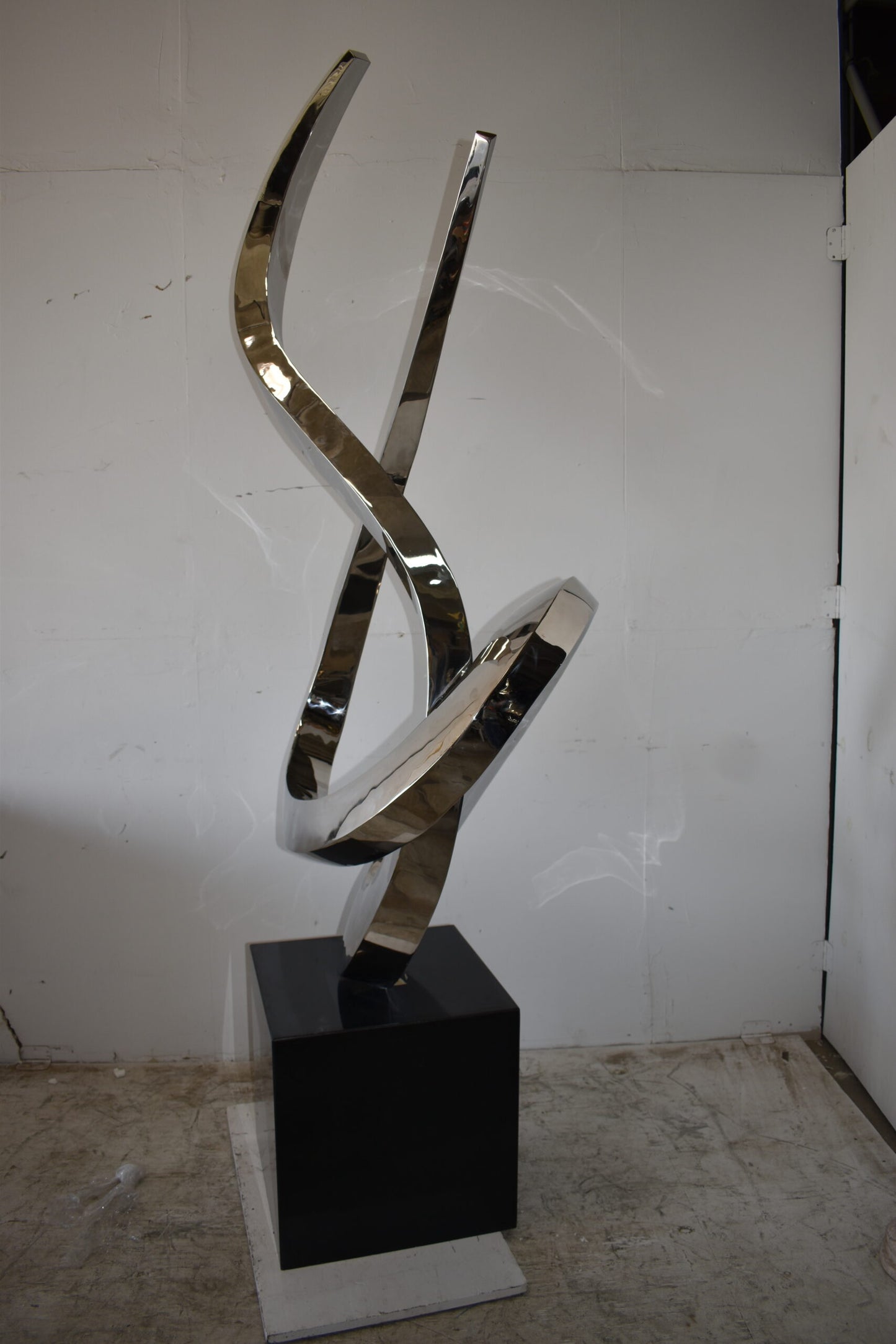 Modern Giant Stainless Steel Sculpture With Marble Base Size: 38" x 24" x 98"H