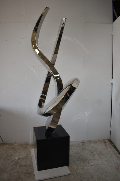 Modern Giant Stainless Steel Sculpture With Marble Base Size: 38" x 24" x 98"H