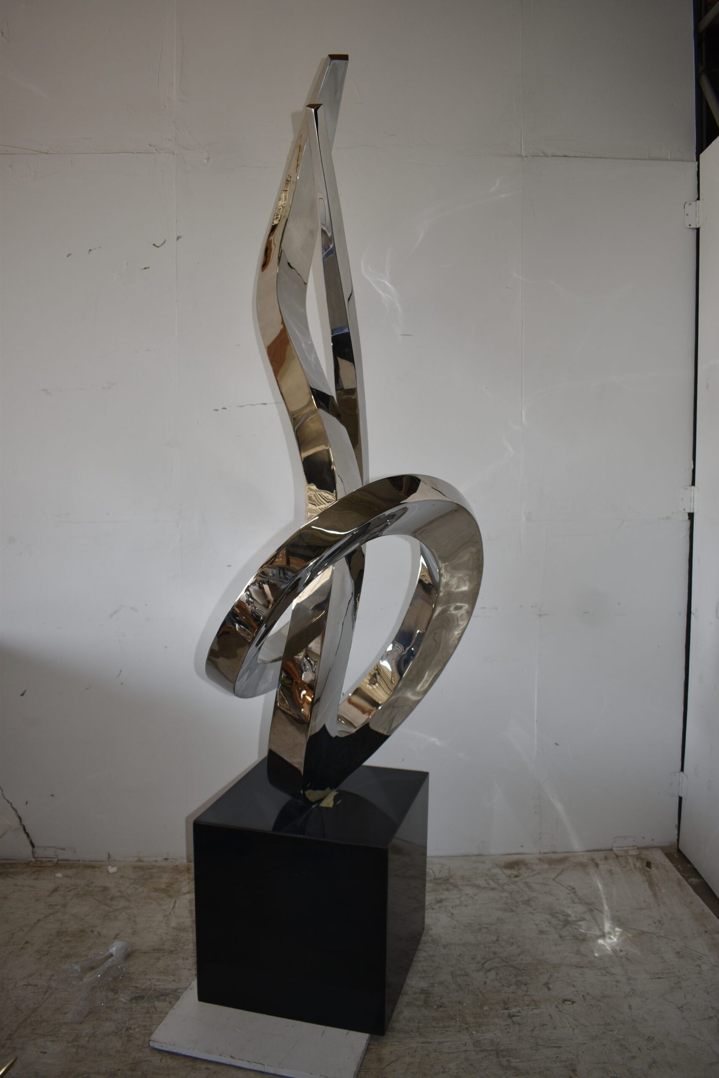 Modern Giant Stainless Steel Sculpture With Marble Base Size: 38" x 24" x 98"H