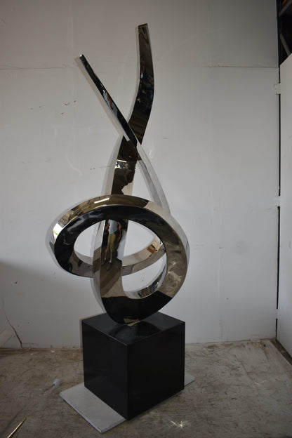 Modern Giant Stainless Steel Sculpture With Marble Base Size: 38" x 24" x 98"H