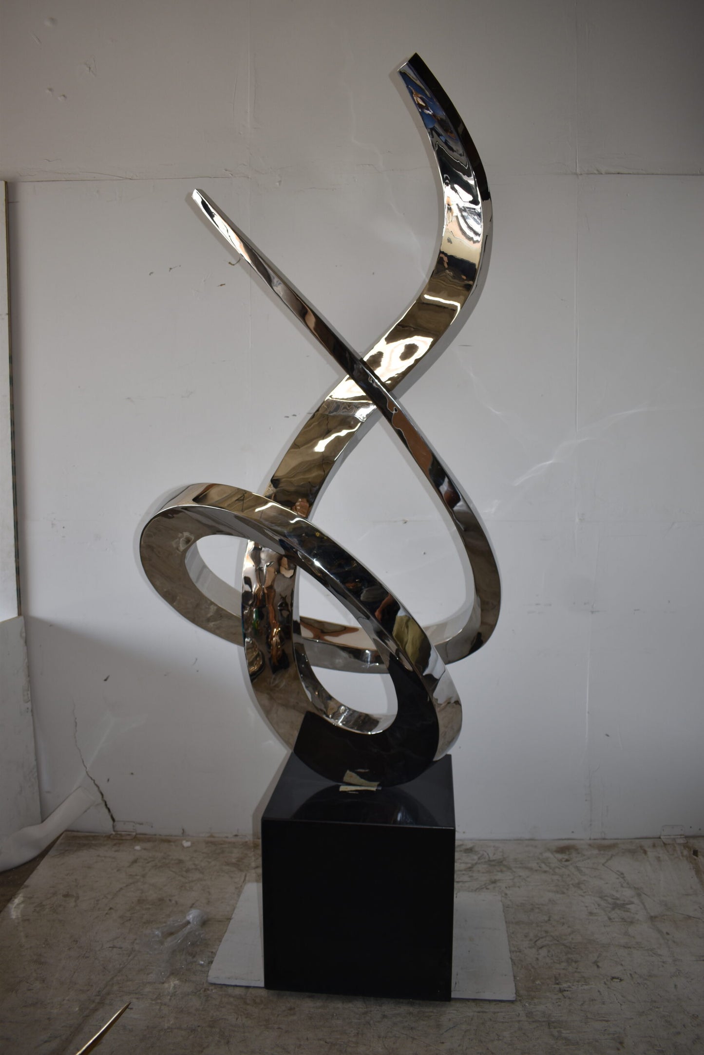 Modern Giant Stainless Steel Sculpture With Marble Base Size: 38" x 24" x 98"H