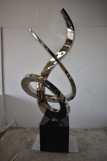 Modern Giant Stainless Steel Sculpture With Marble Base Size: 38" x 24" x 98"H