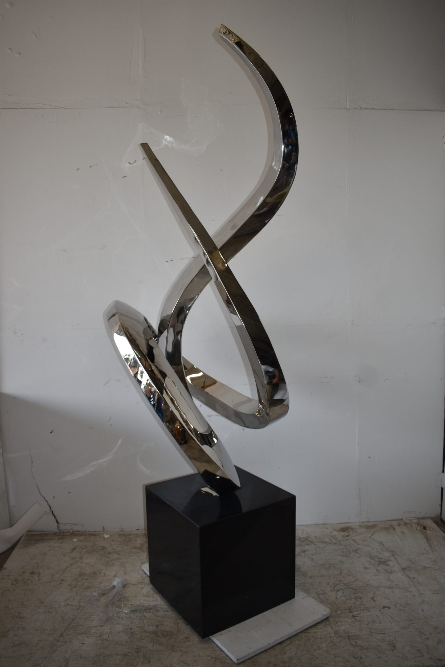 Modern Giant Stainless Steel Sculpture With Marble Base Size: 38" x 24" x 98"H