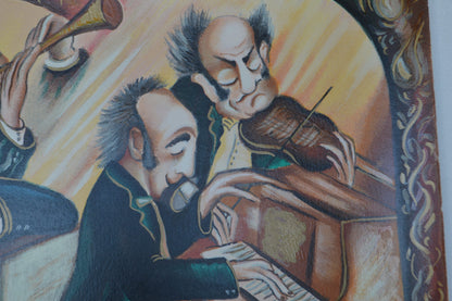 Musicians painting Serigraph by Dor -  Size: 33"L x 22"W