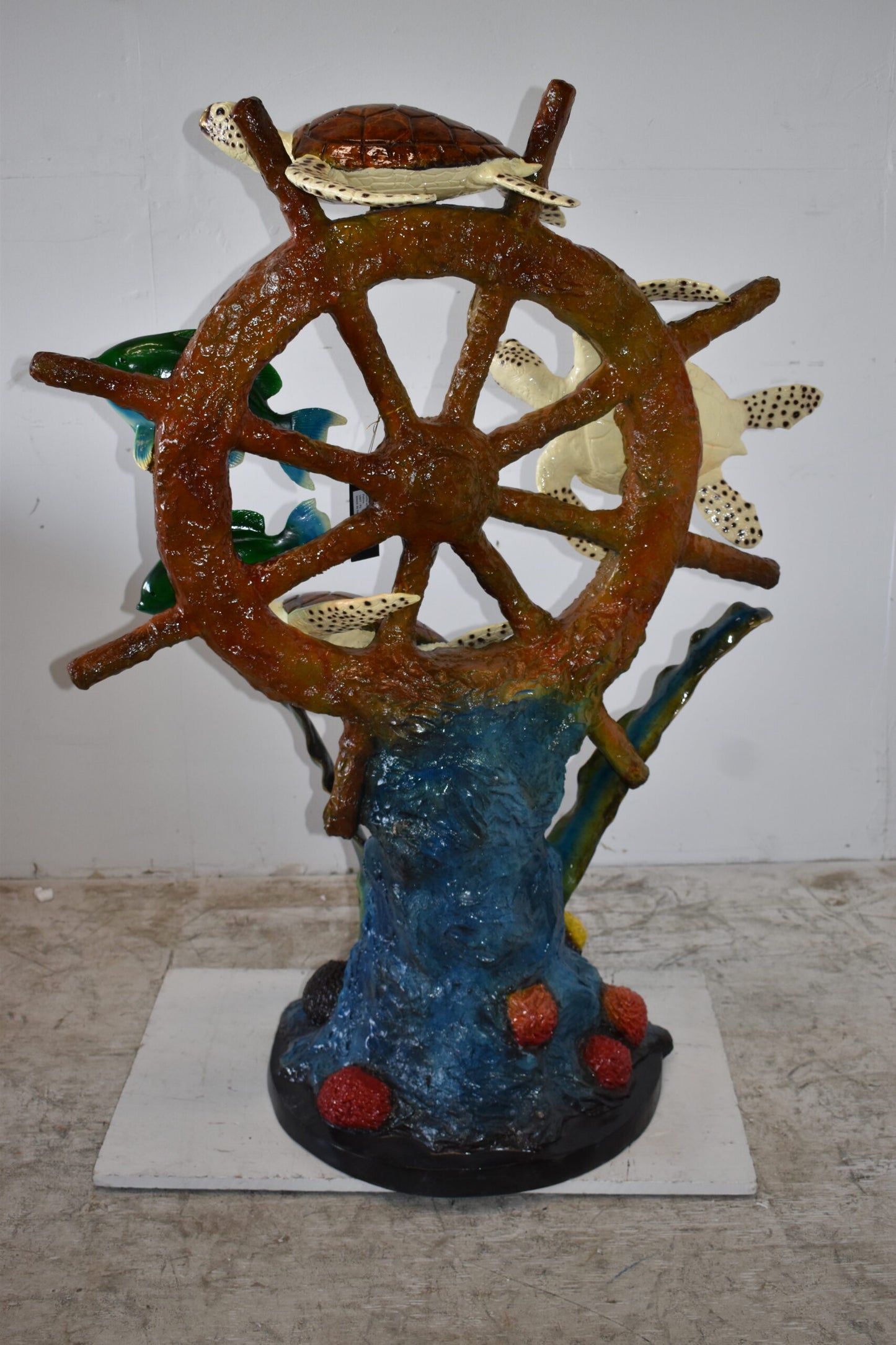 Sunken Nautical Wheel with Sea Creatures Bronze Statue Size: 39" x 23" x 51"H