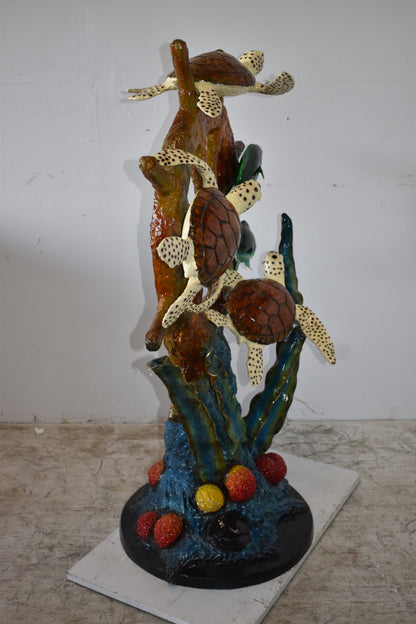 Sunken Nautical Wheel with Sea Creatures Bronze Statue Size: 39" x 23" x 51"H