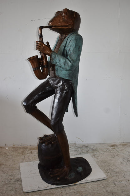 Frog Playing Saxophone Gracefully Bronze Statue Size: 22" x 20" x 65"H