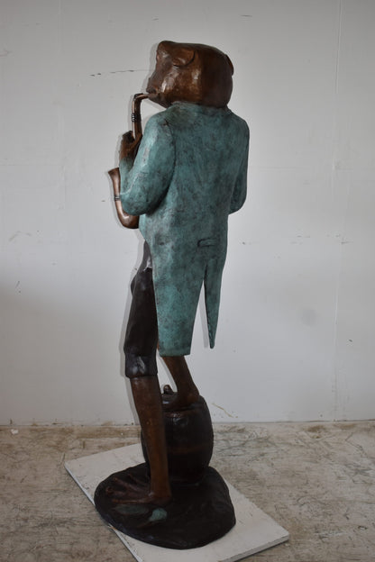 Frog Playing Saxophone Gracefully Bronze Statue Size: 22" x 20" x 65"H