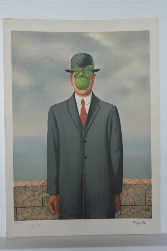Son of Man by Magritte signed and sealed -  Size: 14"L x 19"W