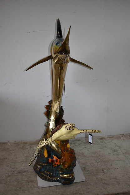 Sailfish and a Large Sea Turtle Bronze Statue Size: 47" x 29" x 68"H