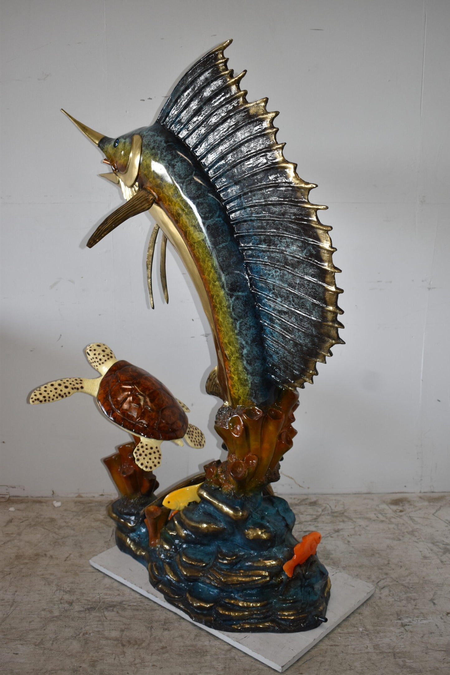 Sailfish and a Large Sea Turtle Bronze Statue Size: 47" x 29" x 68"H