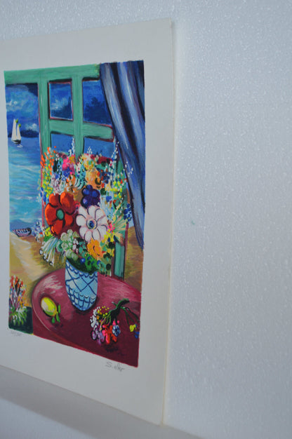 Blue Vase serigraph, By Shlomo Alter -  Size: 12"L x 8"W