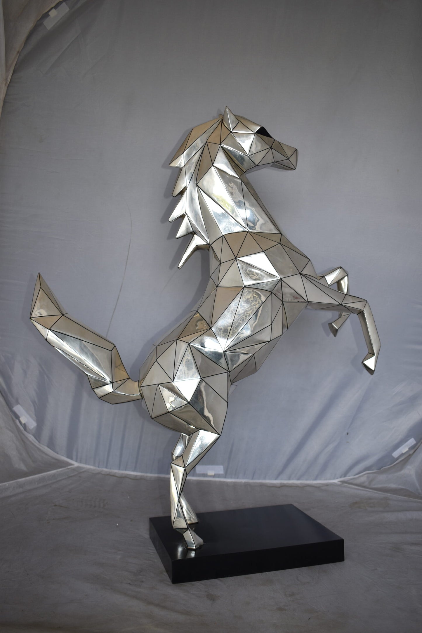 Modern Textiled Ferrari Horse Silver Finish Bronze Statue Size: 30" x 11" x 38"H