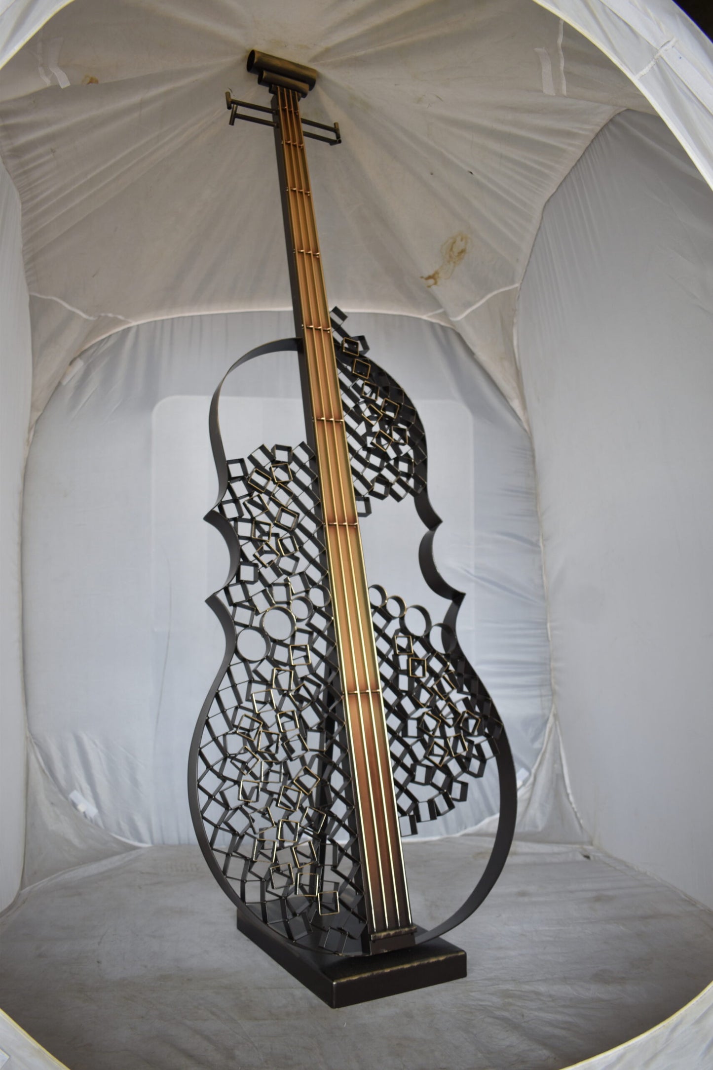 Creative Metal Guitar Structure on Base Modern Art Piece Size: 20" x 24" x 70"H