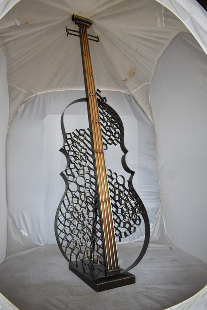 Creative Metal Guitar Structure on Base Modern Art Piece Size: 20" x 24" x 70"H