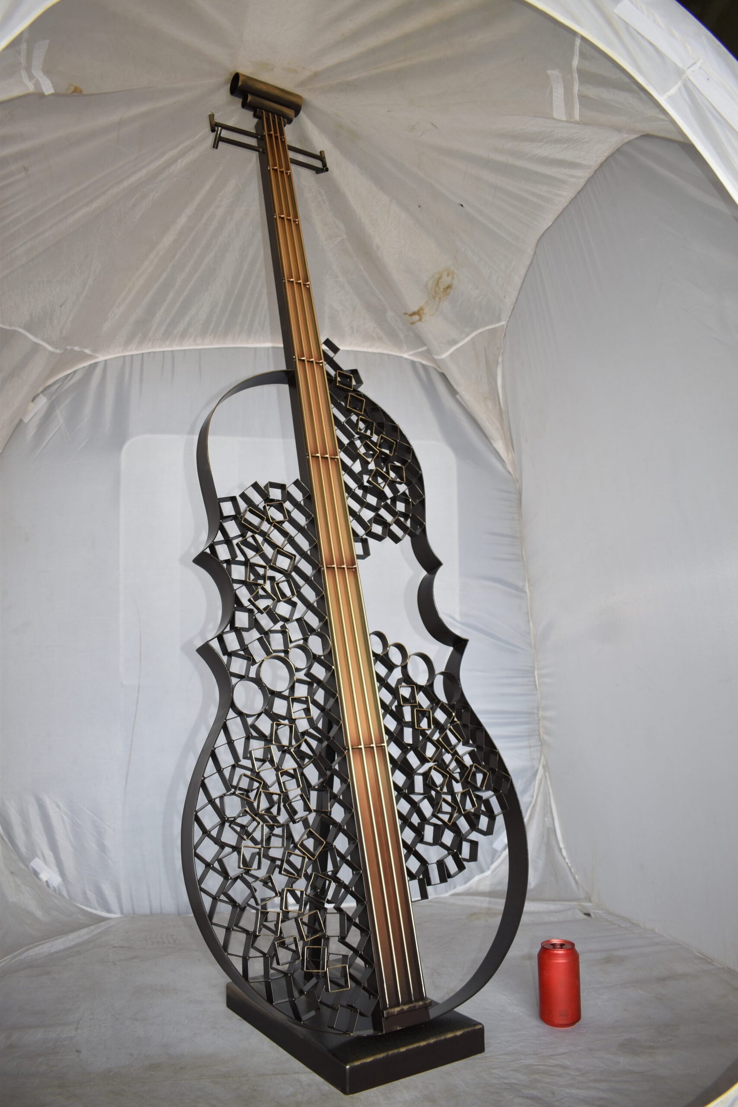 Creative Metal Guitar Structure on Base Modern Art Piece Size: 20" x 24" x 70"H