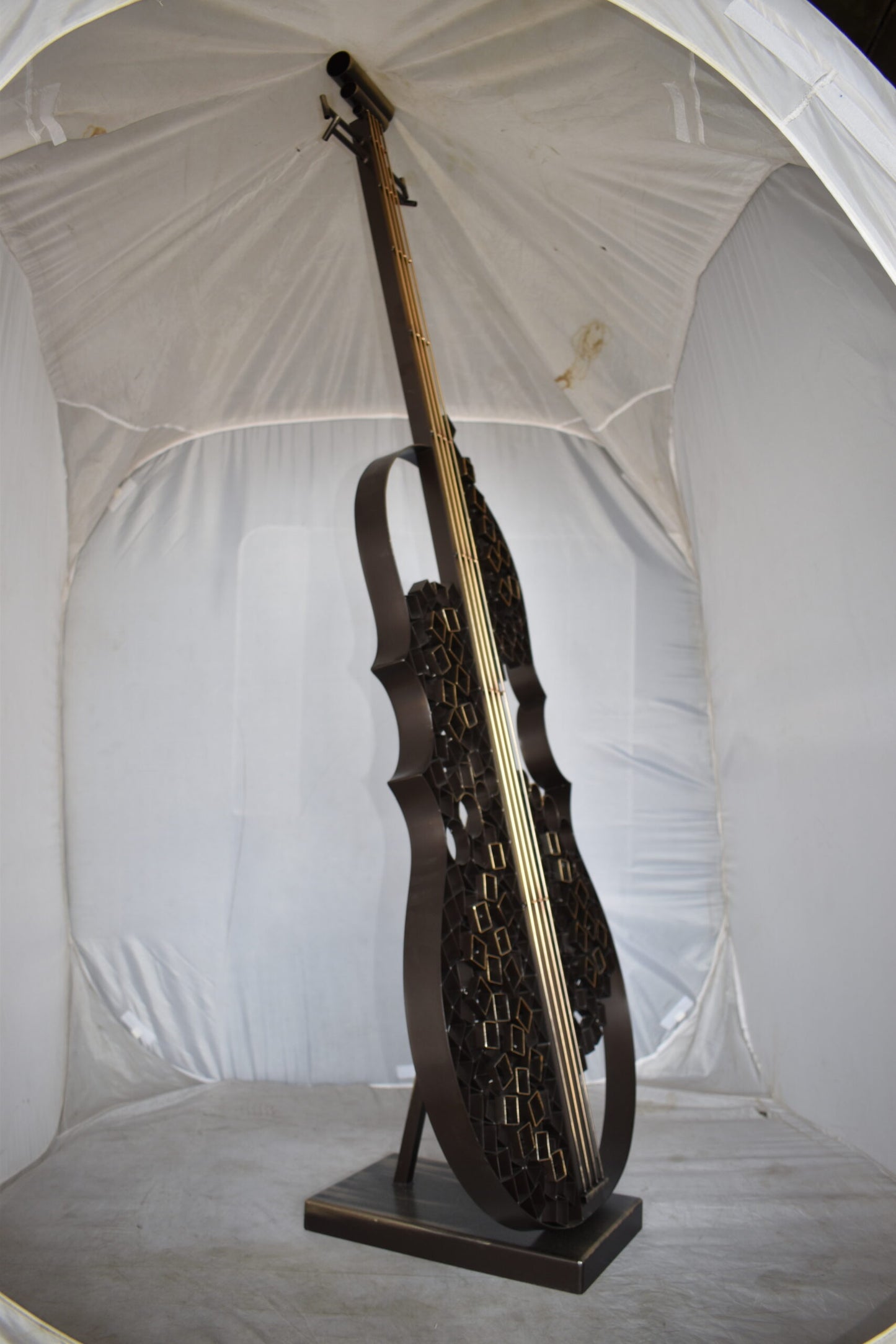 Creative Metal Guitar Structure on Base Modern Art Piece Size: 20" x 24" x 70"H