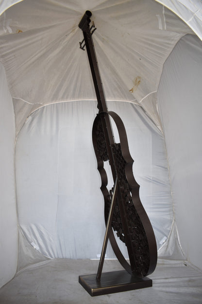 Creative Metal Guitar Structure on Base Modern Art Piece Size: 20" x 24" x 70"H