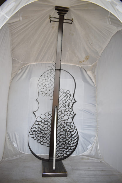 Creative Metal Guitar Structure on Base Modern Art Piece Size: 20" x 24" x 70"H