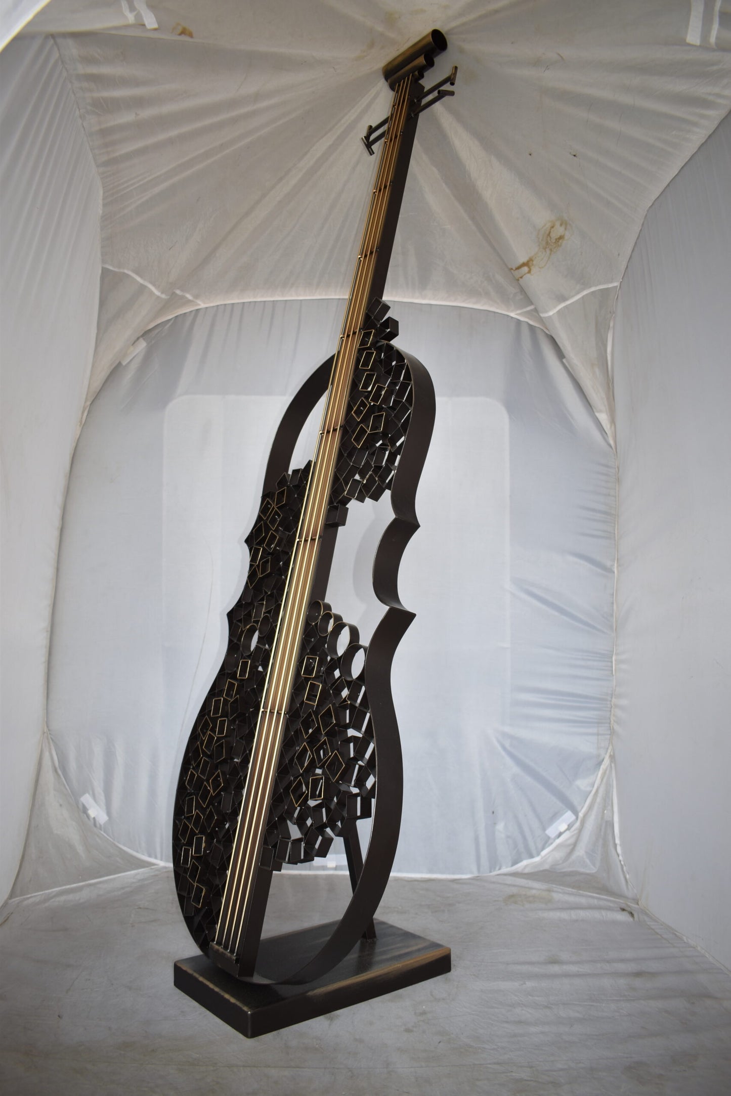 Creative Metal Guitar Structure on Base Modern Art Piece Size: 20" x 24" x 70"H