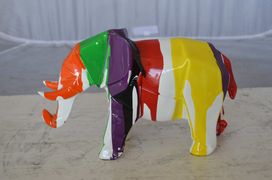 Modern art multicolored elephant resin statue -  Size: 12"L x 6"W x 8"H.